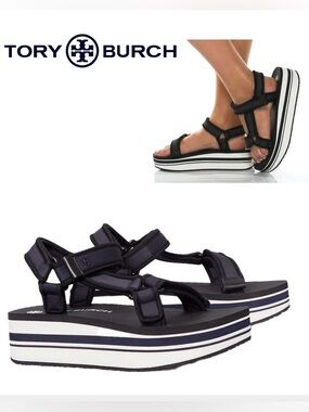 Tory Burch Platform Sport Sandals - Black/ Navy